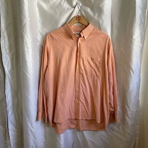 Lacoste Designer Pink Orange Salmon Long Sleeve Button Front Polo Dress Shirt